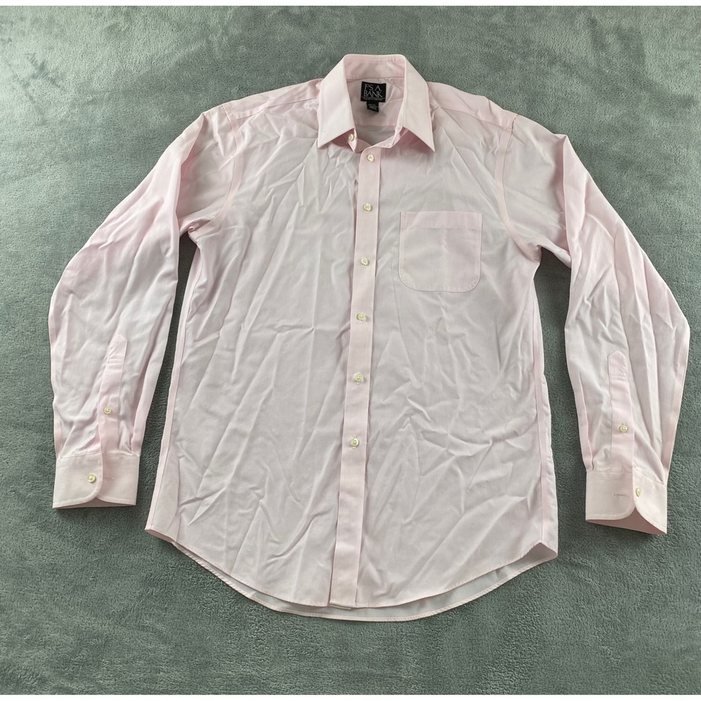 Jos. A. Bank Traveler Slim Fit Dress Shirt Mens 15.5 34 Pink Micro Stripe Cotton